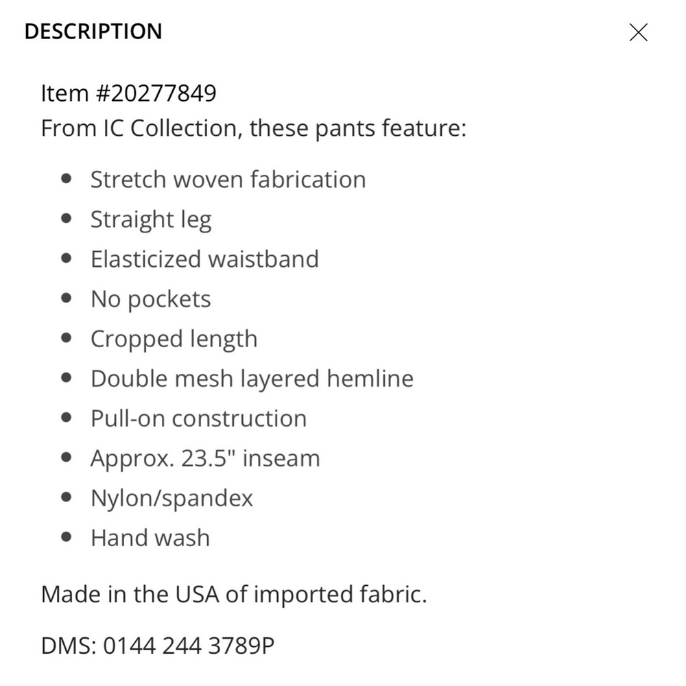 IC Collection Cropped Straight Leg Double Layered Mesh Hem pull- on pants - Picture 5 of 14